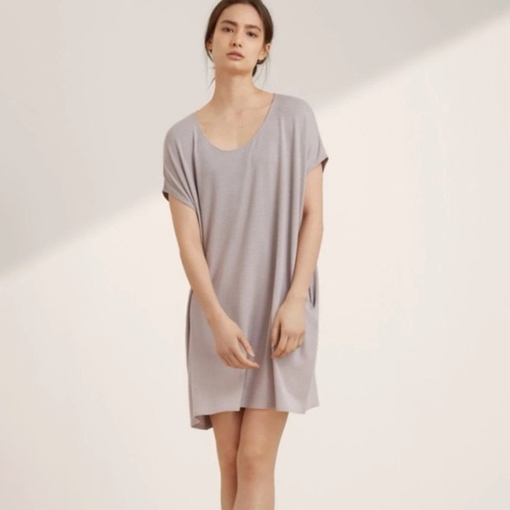 WILFRED FREE LORELEI DRESS TAUPE SIZE LARGE T SHIRT KNIT DRESS POCKETS